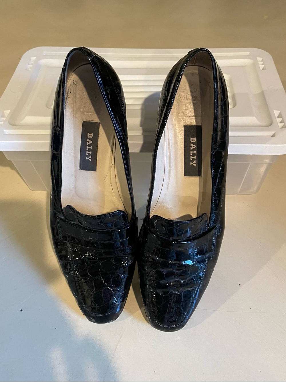 Bally Black Patent Croc-Embossed Loafers